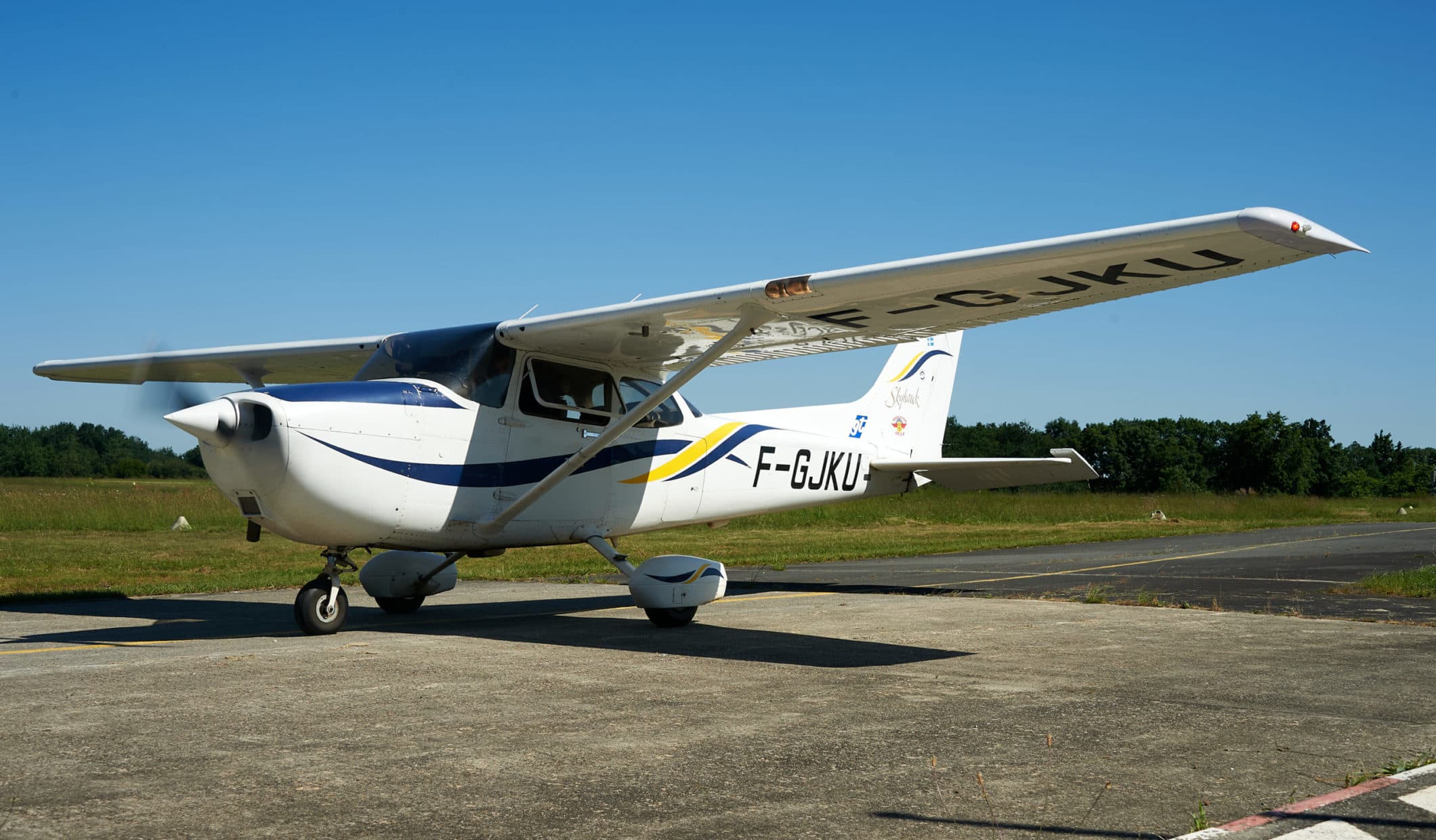 Cessna 172R Skyhawk du BYAC au roulage sur la piste en herbe